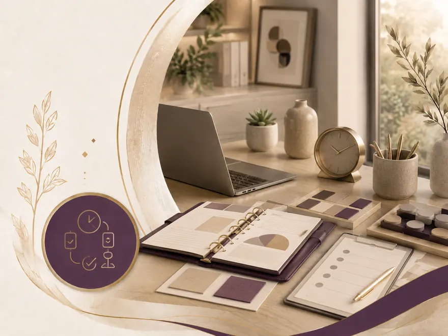 Accommodation planning materials arranged on a desk
